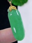 18k Yellow Gold Grade A Icy Green Jadeite Natural Jade Pendant Fudou 1019