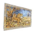 Rare Vintage Velvet Tiger Elephant Jungle Wall Tapestry Large 71x47 Blue Gold