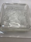 Federal Glass 8    Square Refrigerator Ribbed Dish Lid Embossed Vegetables Vtg