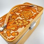 Vintage Towncraft Train Case 70s Orange Gold Floral Tan Vanity Travel Makeup Bag
