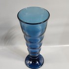Vintage Mouth Blown Glass Vase Dark Blue 10 1 4  Ribbed Ripple Sides