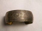    vintage antique Silver Tone Ancient Native Designs Cuff Bracelet   