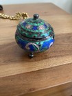 Vintage Pill Trinket Box Cloisonn   Blue Green Silver Enamel Three Legs Elephant