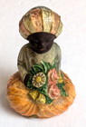 Rare  Antique Blackamoor Celluloid Tape Measure German Figural Girl With Flower