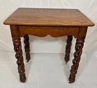 Antique Quartersawn Oak Table Open Barley Twist Legs 31 5    H W porcelain Casters