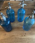 Vintage French Blue Syphon seltzer Bottle Set Of Four Blue Glass  