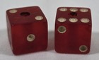 Rare  Vtg Bakelite Casino Craps Dice Translucent Cherry Red W holes 
