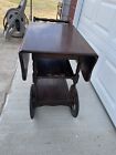 Vintage Wooden Drop Leaf Tea Cart With Wheels