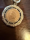 Vtg 1901 Indian Head Penny Encased Coin Keychain Fob Lucky Cent Charm One Cent