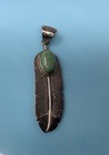 Vintage Large Native American Navajo Feather Stone Sterling Silver Pendant 14 2g
