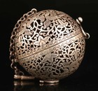 Chinese Old Tibetan Silver Carved Pattern Bird Hang Sachet Incense Burner