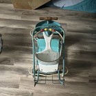 Taylor Tot Vintage Baby Walker W  Push Handle  Metal Seat  Bead Bar Blue white