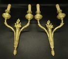 Large Pair Wall Sconces Flowers Louis Xvi Style 19th C - Bronze - French Antique