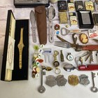 Vintage Junk Drawer Lot Zippo Knives Pins Watches Star Wars