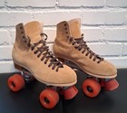 Vintage Riedell Suede Roller Skates 130l Tan Sure Grip Red Wheels Womans Size 6