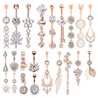 1pc 14g Stainless Steel Dangle Belly Button Rings For Women Cz Navel Piercing