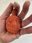 Chinese Carved Red Snuff Bottle  Figure   Dragon Design  Decorative Collectible
