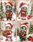 8 Mice Mouse Present Snow Fantasy Christmas Card Blank Glossy Red Envelope Set 2