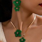 Women s Fashion Elegant Green Flower Pendant Necklace Earring Set Gift Alloy
