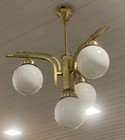 Antique Vintage Art Deco Old Fixture Ceiling Brass Hanging Chandelier Light Milk
