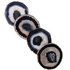  Black Agate Stone Coasters - Set Of 4  4 5 - 5  Diameter Black - Natural Trim
