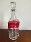 Vintage Made In Italy Decanter Stopper   5 Shot Glasses Cranberry Gold Trim