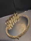 Vintage Filagree Footed Gold Metal Mirror Lipstick Vanity Tray Hollywood Regency