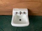 Small 13x13 Vtg Cast Iron White Porcelain Bathroom Wall Mounted Sink 109-26e