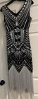Roaring 20   s Gatsby Inspired Flapper Size S Art Deco Sequin Beads Silver Fringe