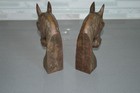 Vtg Pair Mid Century Brass bronze Cast Horse Head Bookends Art Deco