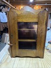 Antique Oak Wall Hanging Cabinet Cupboard W  Key Lock 3 Shelf Primitive