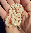Vintage Knotted Cultured Pearl Necklace W Solid 14k White Gold Clasp Finding 16 