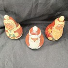 Set Of 3 Hand-painted Wooden Santa Christmas Figurines Signed 1996 97