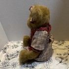 Brown Plush Teddy Bear Black Eyes Plaid Dress With Bow Stuffed Animal