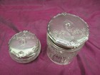 2 Antique Wm b  Kerr   Co Sterling Silver Lid Crystal Vanity Dresser Jars