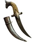 Indo Persian Silver Kofthgiri Worked Damascus  Steel Blade Dagger With Scabbard