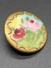 Antique Art Nouveau Victorian Hand Painted Porcelain Button Flowers Gold Pink