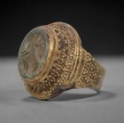 Antique Signet Ring Brass Intaglio Qajar Dynasty With Green Hue