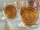 4 Vintage Mid Century Highball Bar Glasses With Amber Glass Medallions