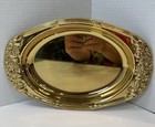 Vintage Brasscrafters Oval Solid Brass Gold Tray Ornate Embossed Fruit Design
