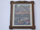 Antique Impressionist Painting Old Mexico South American Carved Art Deco Frame