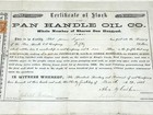 1866 Stock Certificate For 100 Shares Of Pan Handle Oil Co King s Creek West