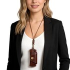 Vintage Genuine Leather Eyeglass Case With Lanyard  Portable Leather Coffee