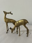 Set Of 2 Vintage Mid Century Solid Brass Buck And Doe Deer Statues Figurines