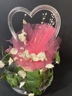 Vintage 80   s Wedding Acrylic Heart With Pink Floral Wilton Cake Top