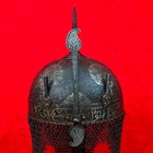 Old Vintage Indo Persian Mughal Islamic Engraved Silver Inlay Helmet Khula Khud