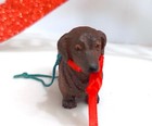 Dachshund Dog Puppy W red Bow Christmas Ornament figurine  Cute 