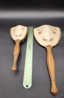 Gold Plated Painted Back Vtg Vanity Hand Mirror And Brush Porcelain Roses