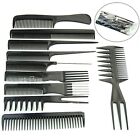 10pcs Black Brush Combs Pro Salon Hair Styling Plastic Barbers Brush Combs Set