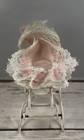 Vintage Dollhouse White Baby Carriage White And Pink Lace Bedding Metal Stroller